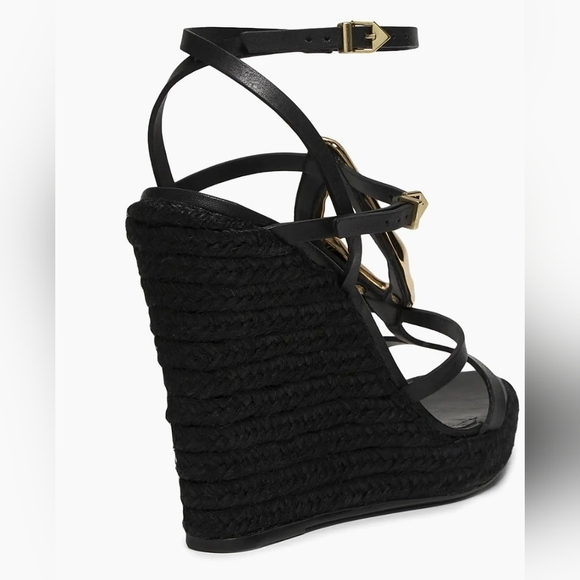 Schutz Amarilis Embellished Wedge Sandals In Black And Gold Size 11 B - Picture 8 of 16